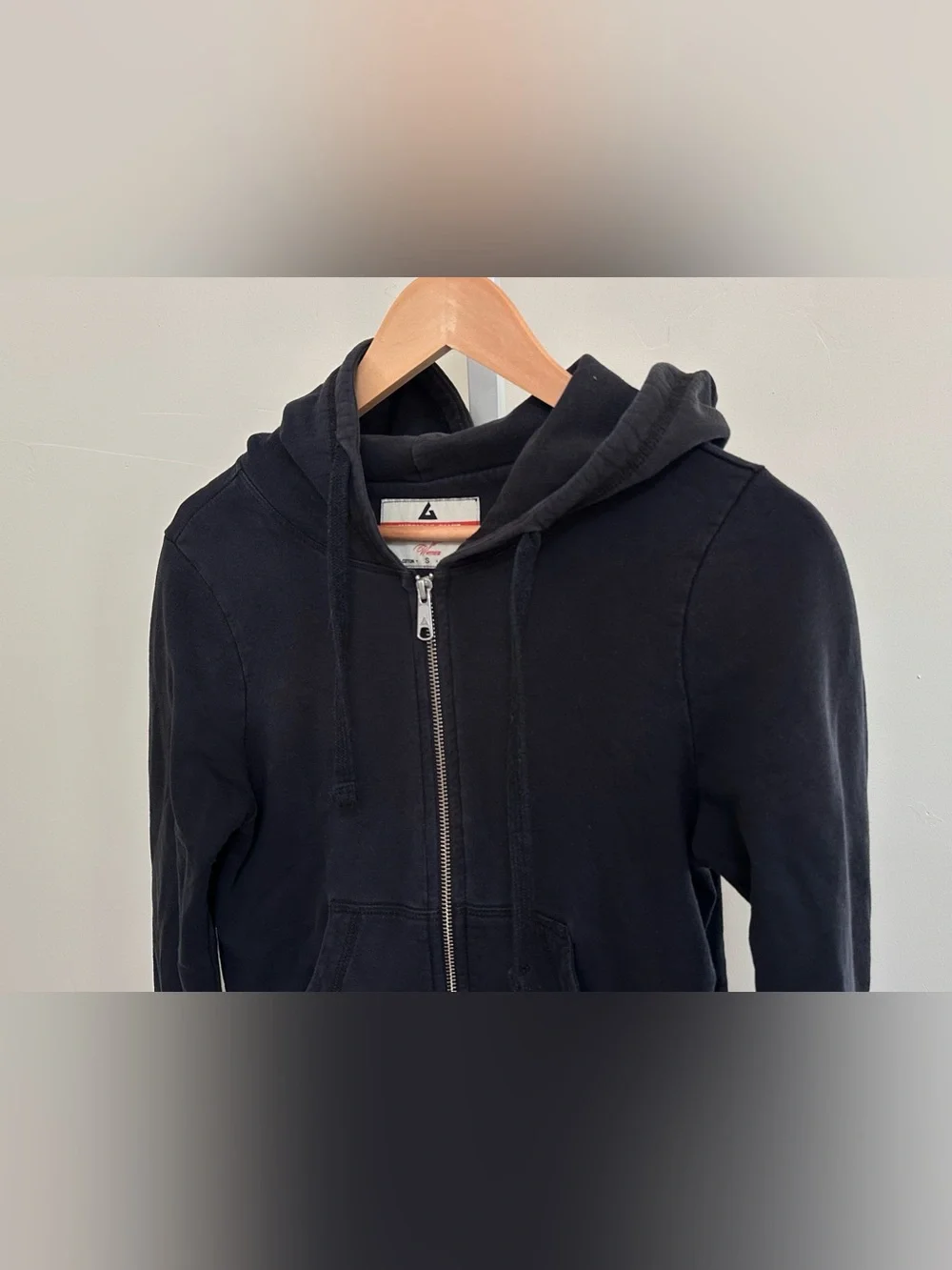 American Giant Women’s Small Classic Full Zip Black Hoodie Made in USA Distresse